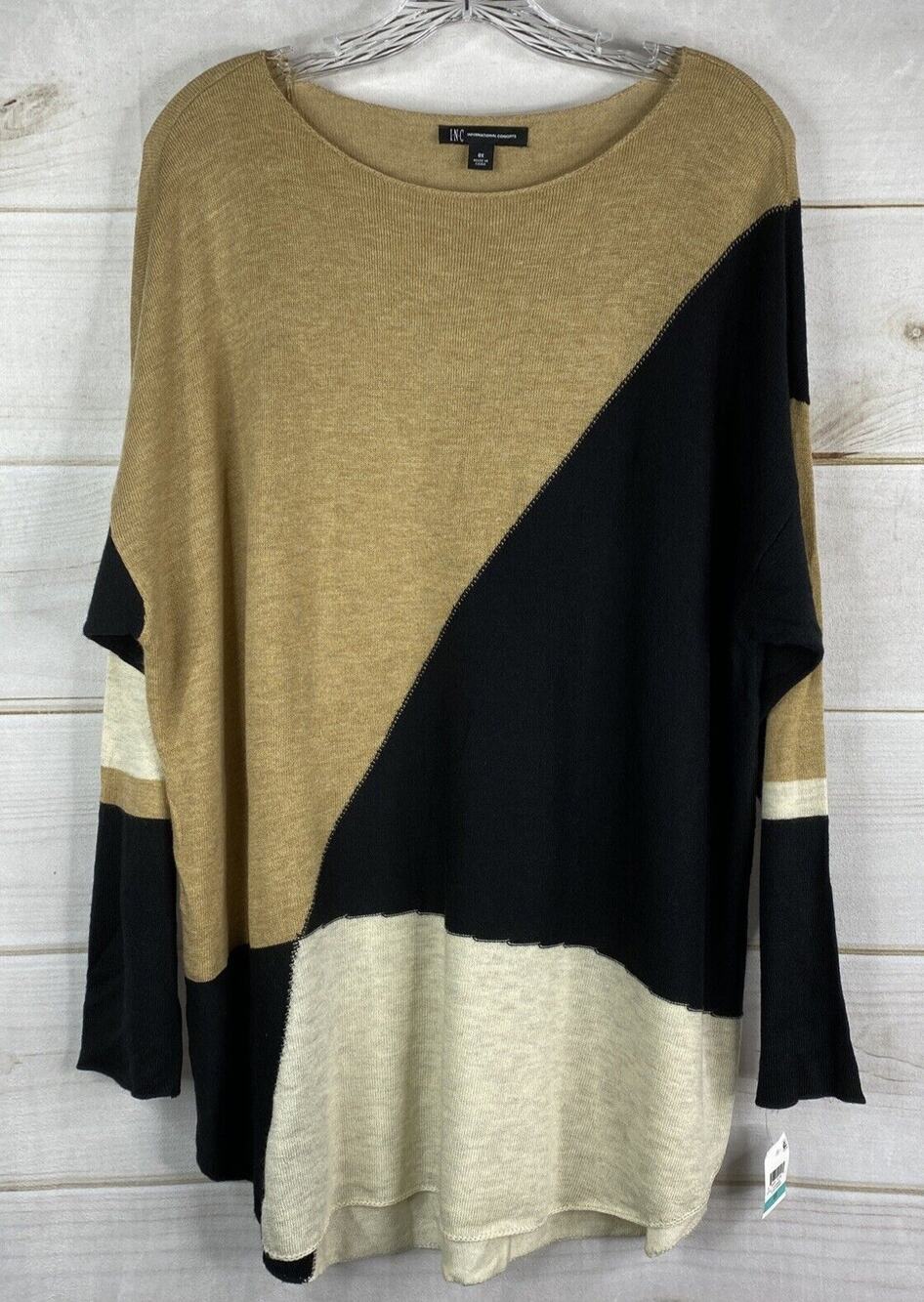 INC Concept Sweater Womens 0X Multi Colorblock Wool Blend Pullover Tunic Top NWT